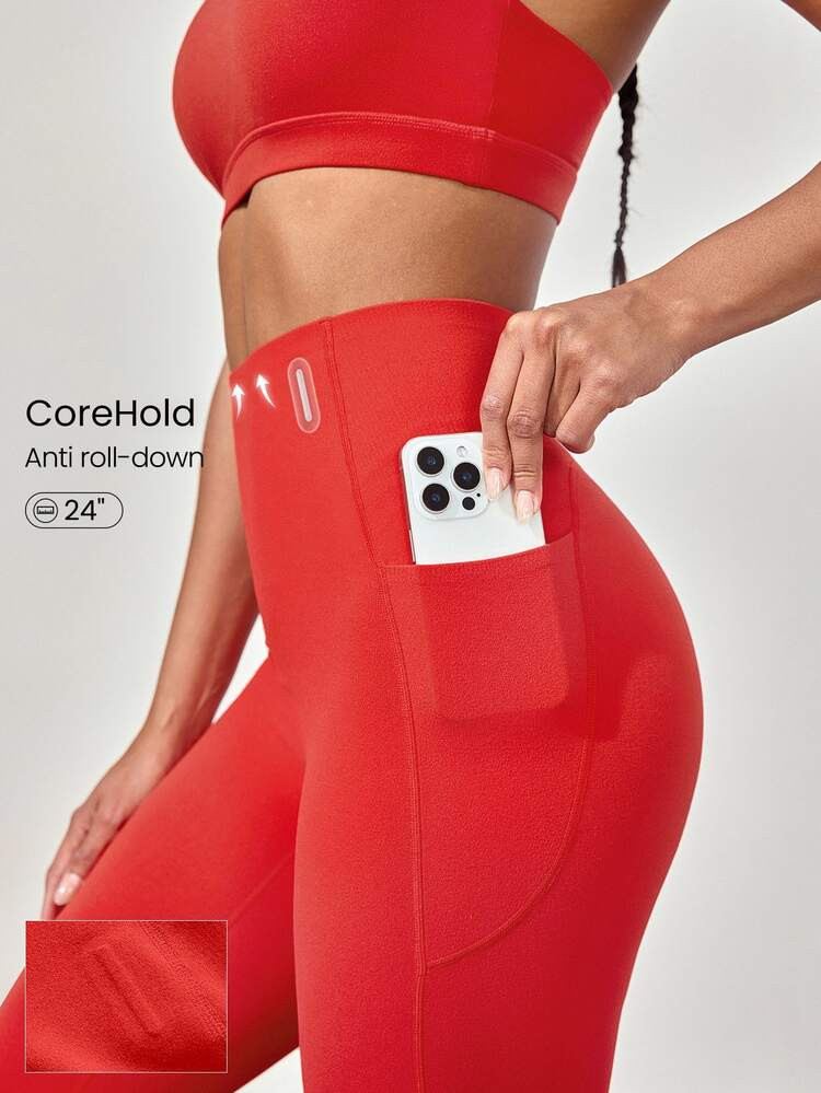GLOWMODE 24'' CoreHold FeatherFit™-Sculpt CoreHold No Slip Fit Boning Tummy Control No Front Seam Leggings With Side Pockets Workout Gym Spring | SHEIN