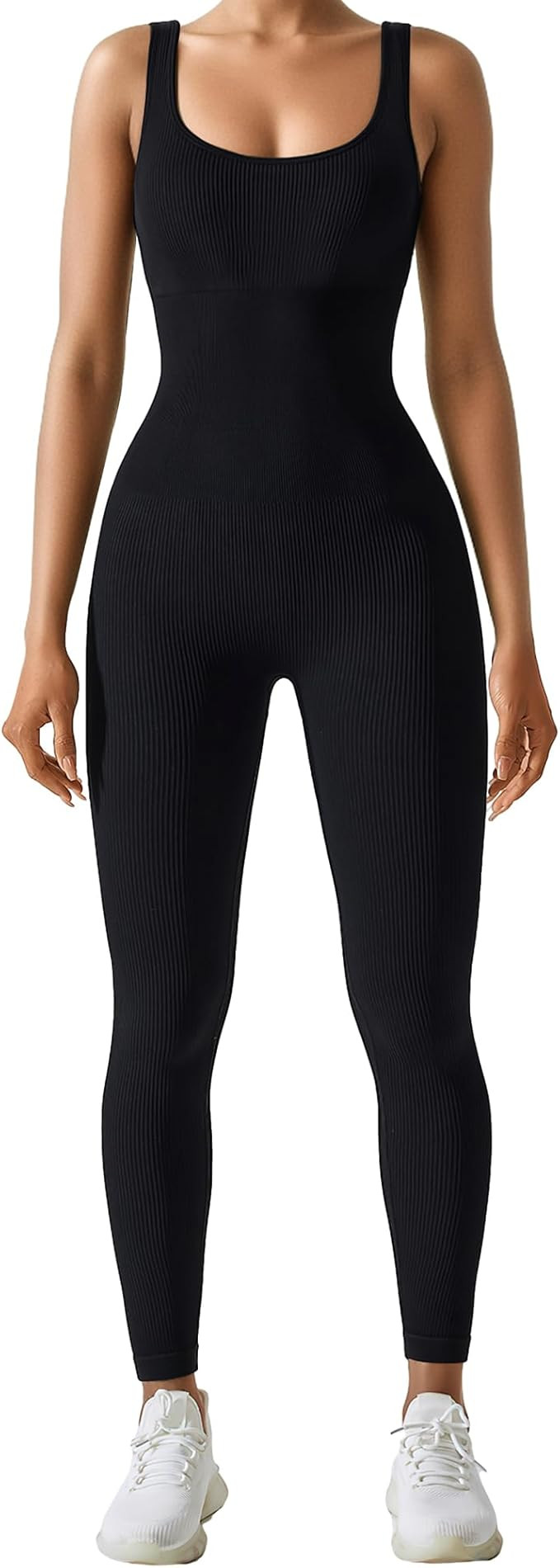 AURUZA Jumpsuit for Women Workout Seamless Jumpsuits Yoga Ribbed One Piece Tank Tops Rompers Slee... | Amazon (US)