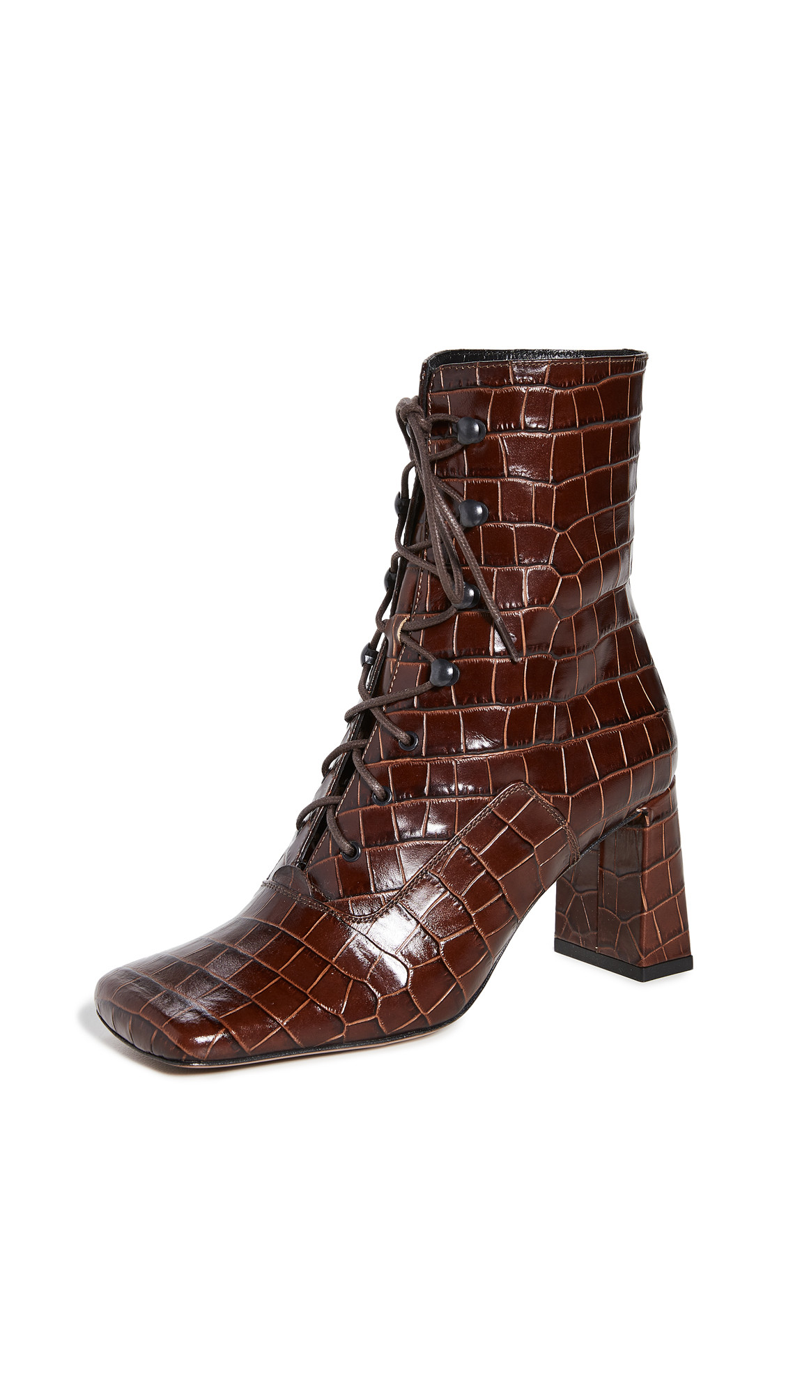 BY FAR Claude Croco Lace Up Booties | Shopbop