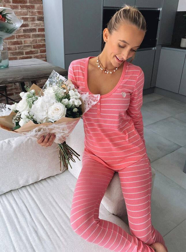 Candy pink stripe henley pyjama set - Candy Pink | Boux Avenue (UK)