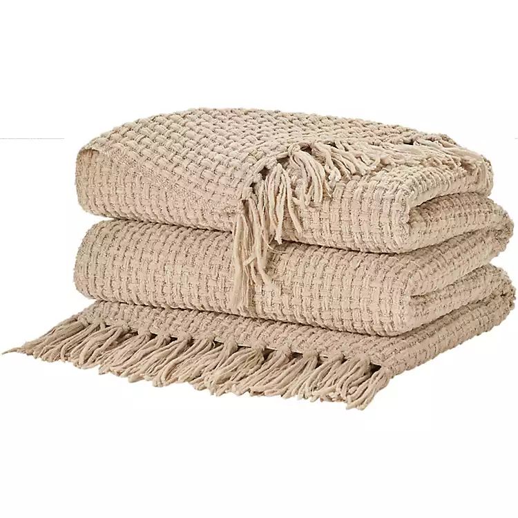 New! Beige Woven Waffle Knit Chenille Throw | Kirkland's Home