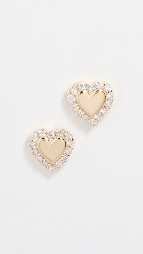 Gemma 14k 8mm Heart Studs with Diamonds | SHOPBOP | Shopbop
