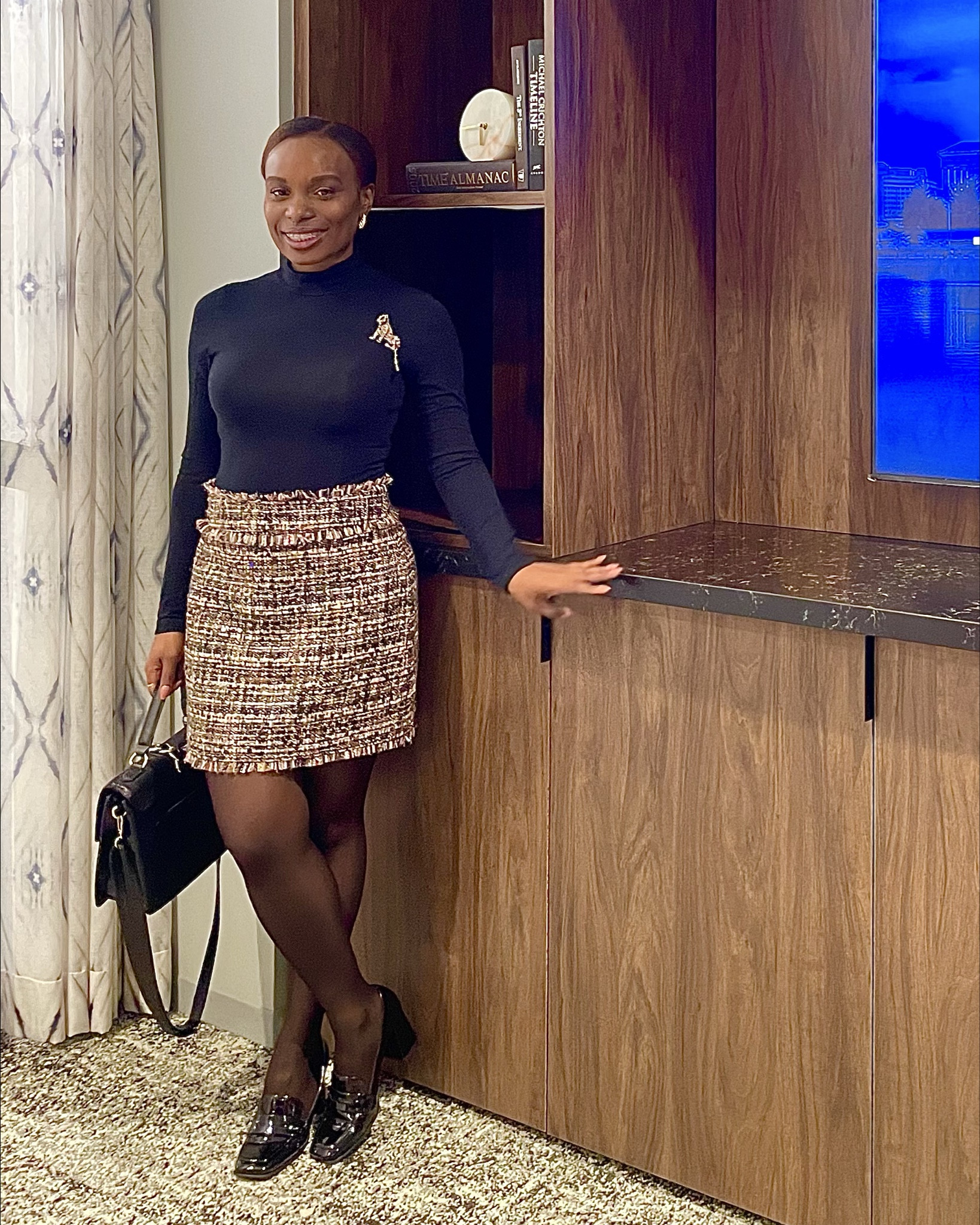 Tweed season is in full swing 🍂✨ I love pairing a classic tweed skirt with a sleek turtleneck for a look that’s equal parts sophisticated and feminine. Perfect fall outfit for a work event, networking mixer, or coffee meeting.  Added a statement brooch and structured bag for a timeless finish.

#LTKWorkwear #LTKOver40 #LTKPetite