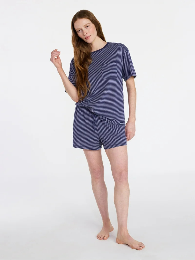 Joyspun Women's Short Sleeve Top and Shorts Pajama Set, 2-Piece, Sizes XS-3X | Walmart (US)