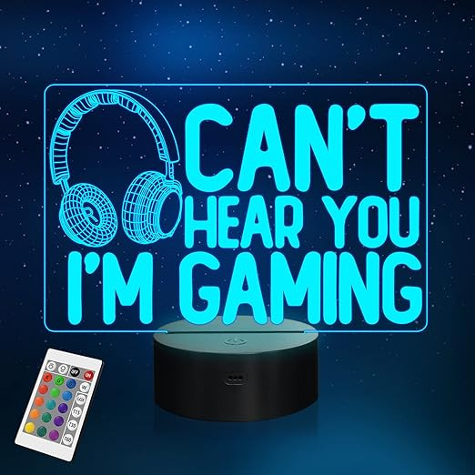 YuanDian Can't Hear You I'm Gaming Night Light, Headset Graphic Video Games Gamer Gift Funny 3D I... | Amazon (US)