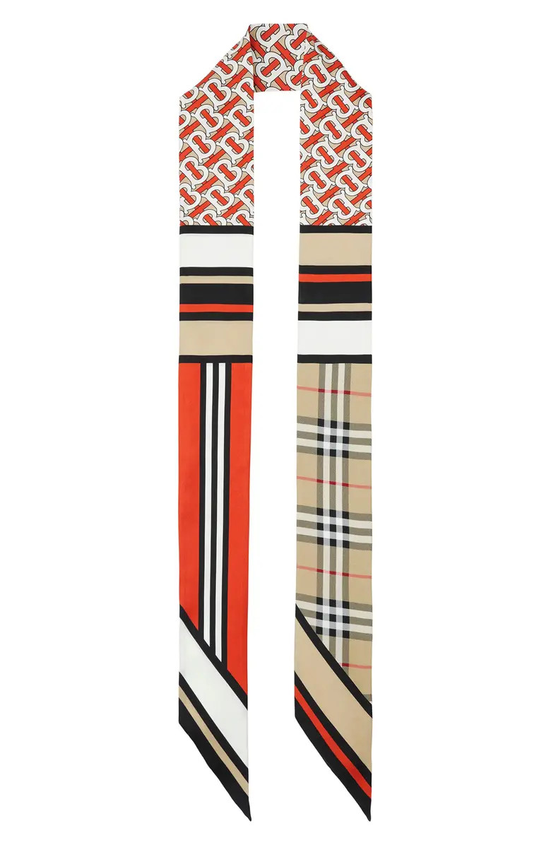 Triple Check Monogram Silk Scarf | Nordstrom