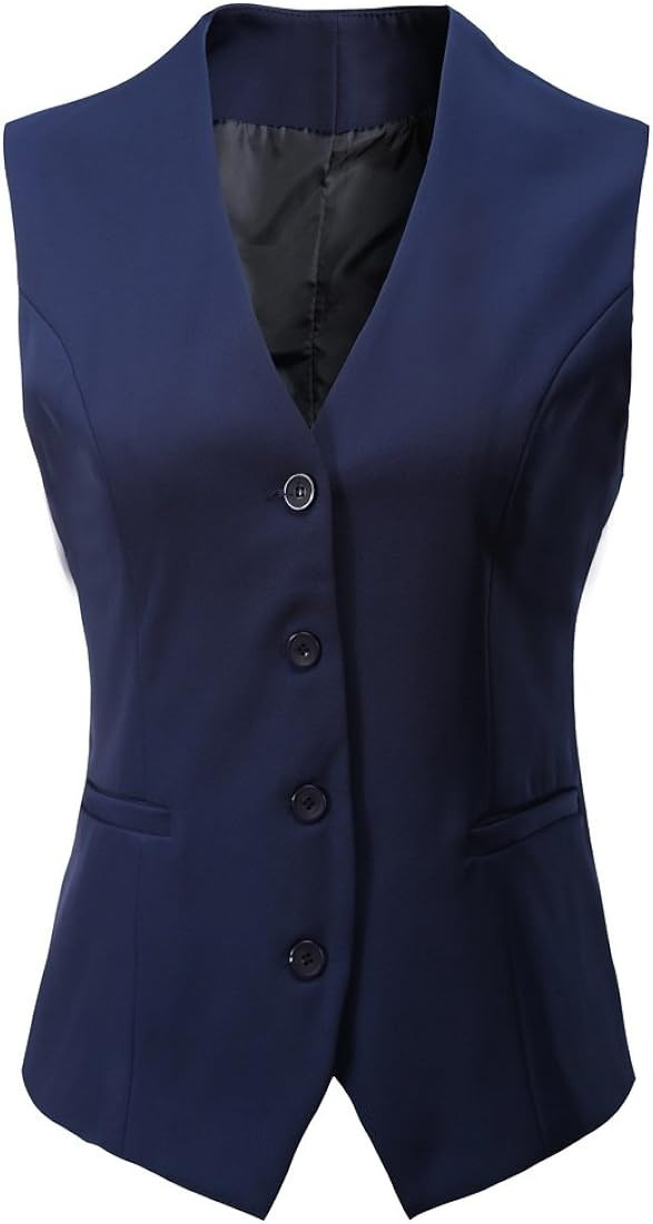 Foucome Women's Formal Regular Fitted Business Dress Suits Button Down Vest Waistcoat | Amazon (US)