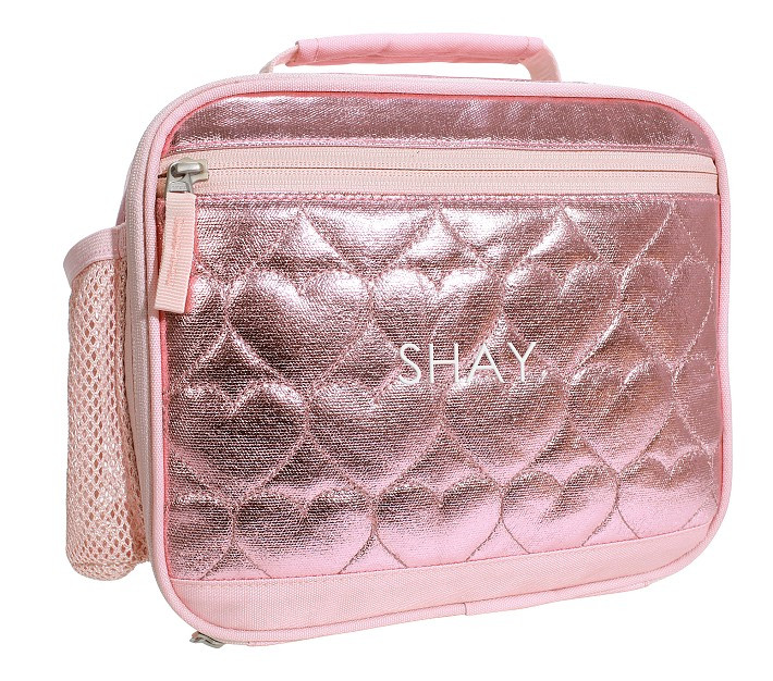 Mackenzie Pink Metallic Hearts Lunch Boxes | Pottery Barn Kids