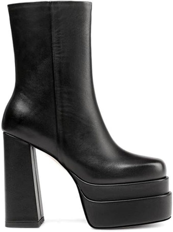 Women's Leather Short Boots Ankle Boots British Thick Heel | Amazon (US)