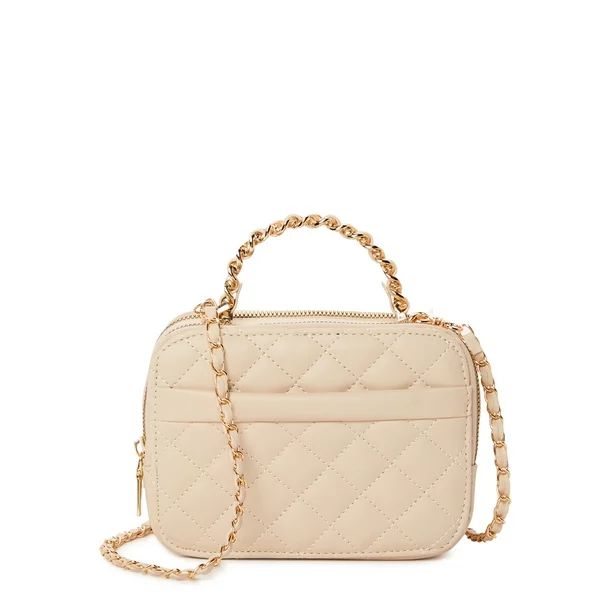 Jane & Berry Women's Quilted Faux Leather Crossbody Bag and Mini Wallet Set, 2-Piece Beige | Walmart (US)