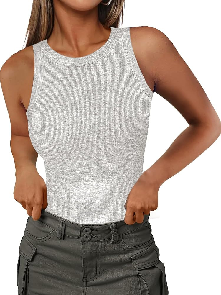 Jar of Love Womens Sleeveless Racerback Crew Neck Casual Ribbed Fitted Summer Tank Top Camisole | Amazon (US)