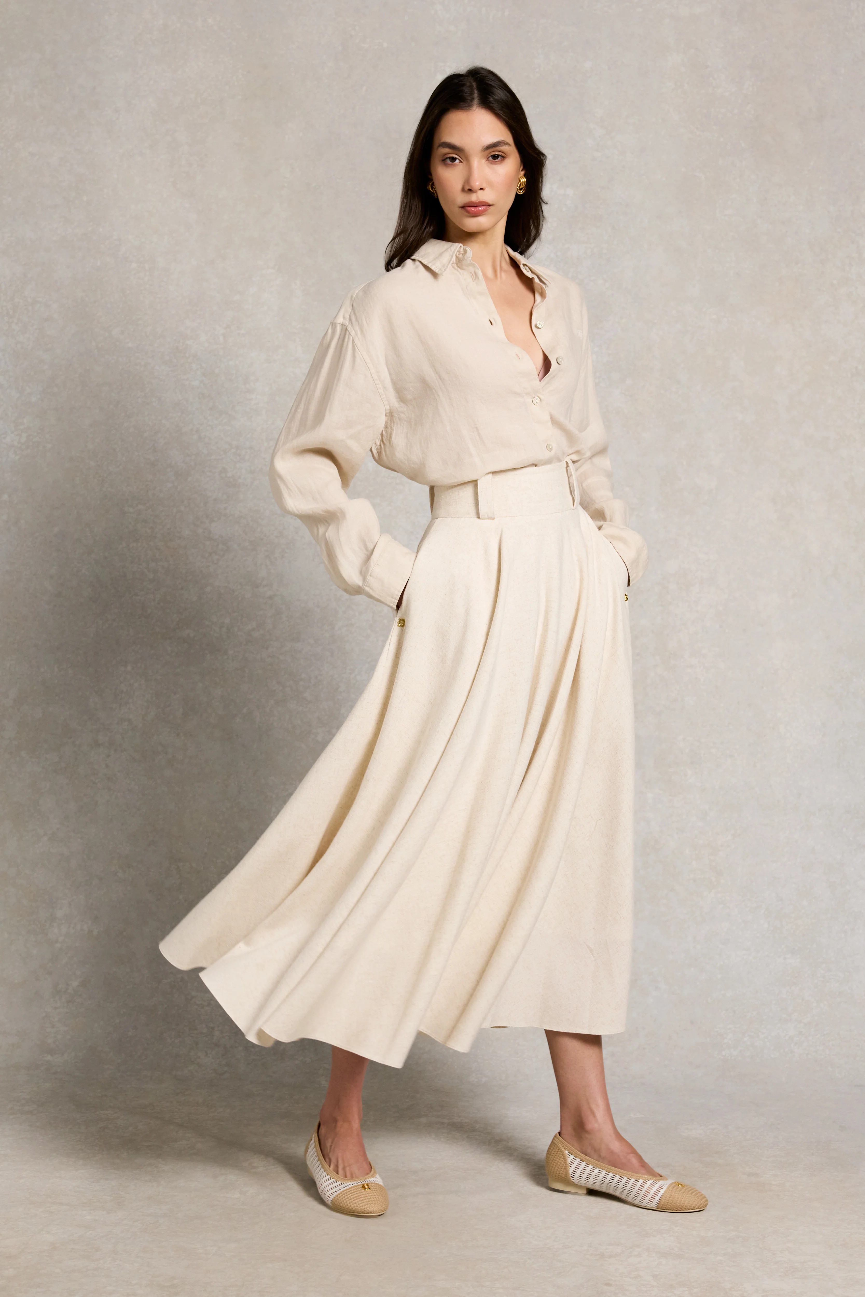 360 Maxi Linen Circle Skirt (Natural Linen) | Holland Cooper