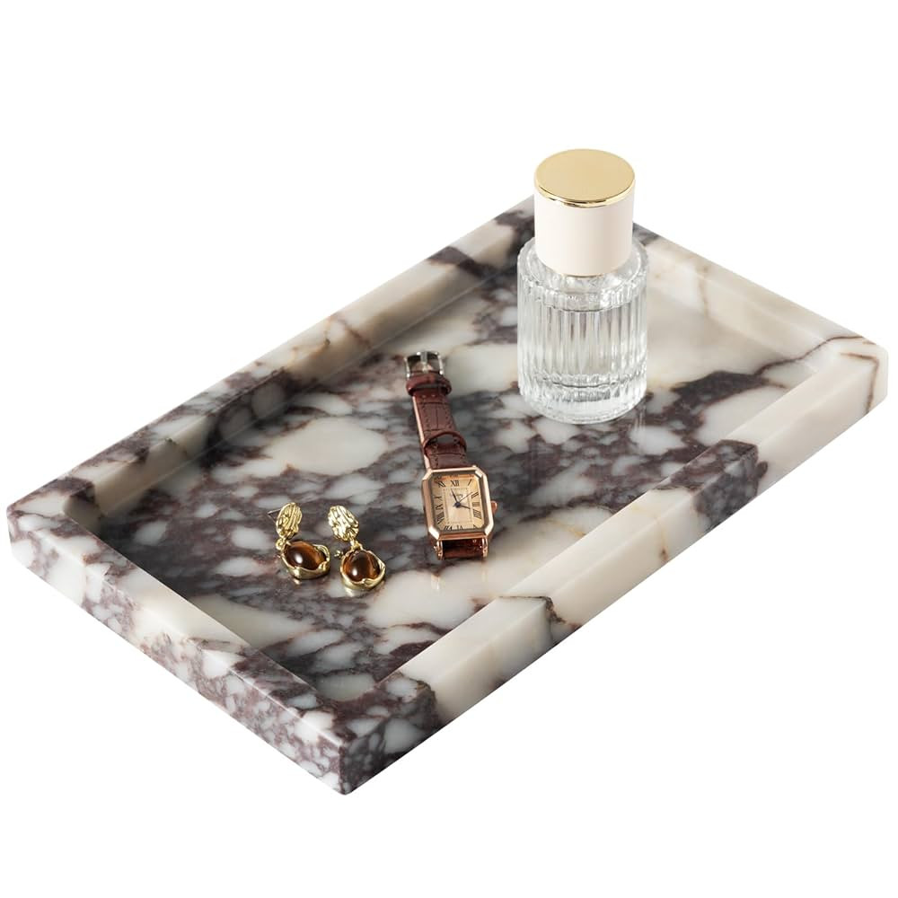 Natural Calacatta Viola Marble Tray 10"x6" Rectangular - Non-Resin Bathroom Vanity Organizer & Of... | Amazon (US)