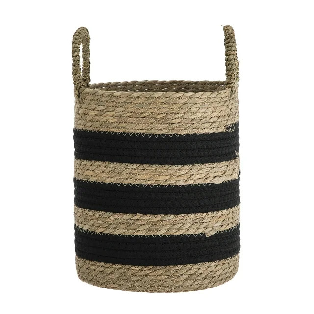 BHG 11" Black & Natural Striped Rush Basket with Handles | Walmart (US)