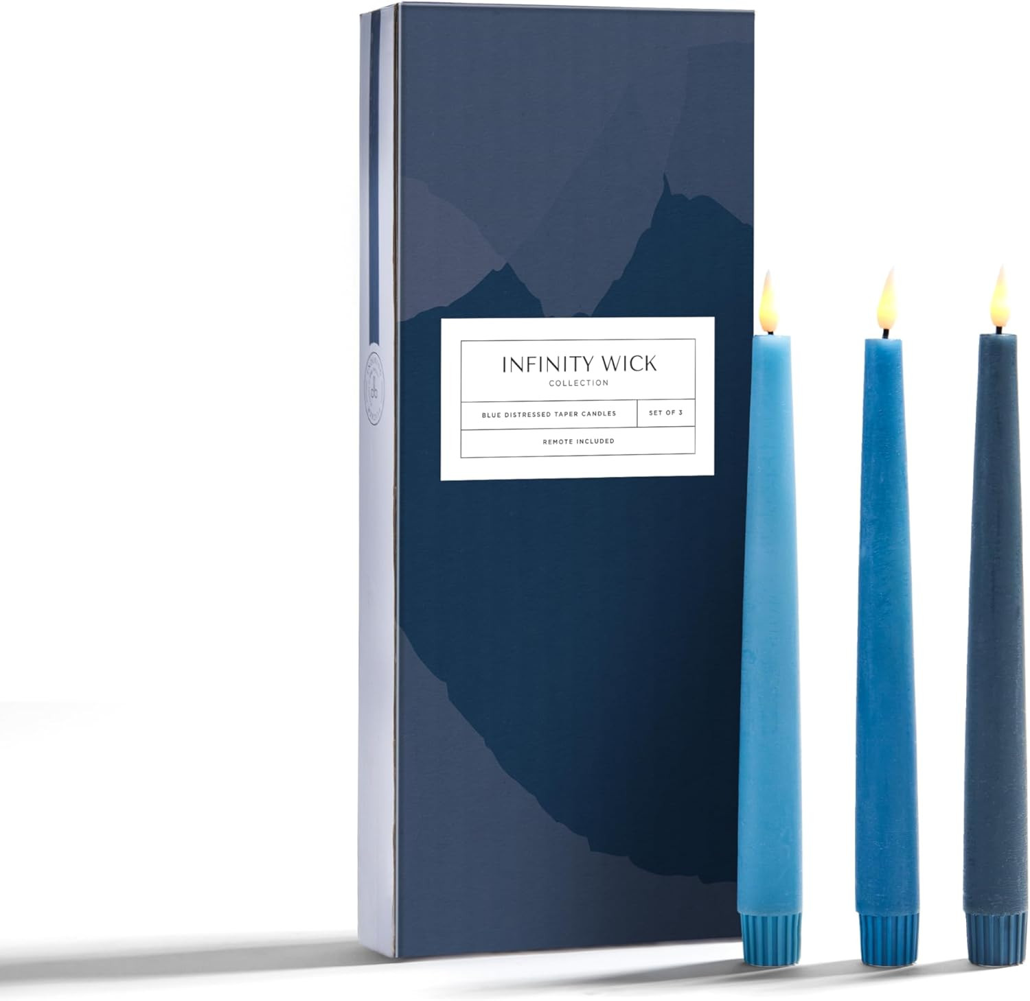 LampLust Blue Taper Candles, Battery Operated - 3 Pack, Flameless LED Candlesticks, Flickering Li... | Amazon (US)