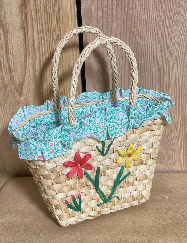 Embroidered Wicker Purse - Little Girl's Easter Basket, Flowers | Etsy (US)