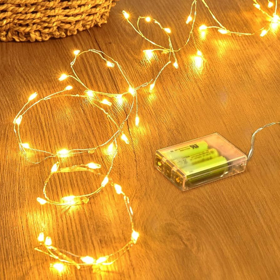 Fairy Lights Battery Operated, Twinkle String Lights Waterproof Silver Wire 5 Feet 60 Led Firecra... | Amazon (US)