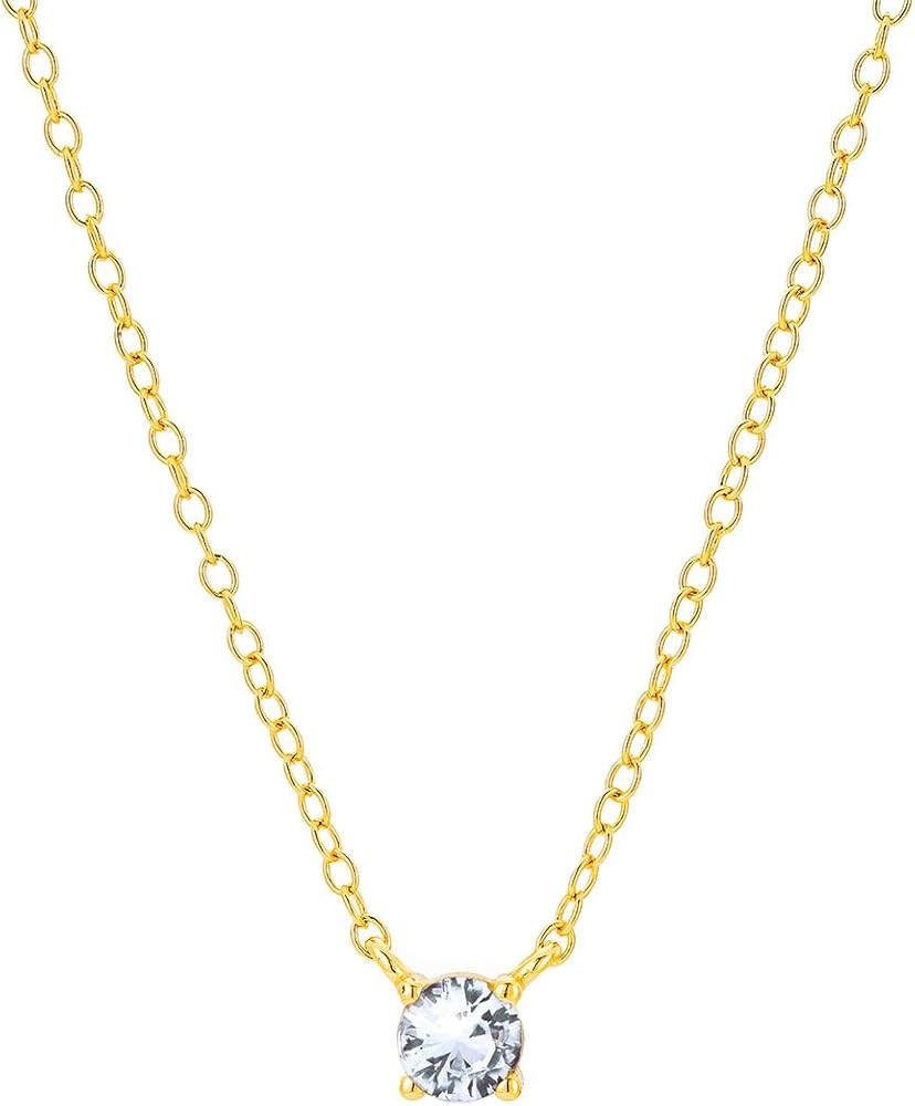 CAITLYNMINIMALIST Dainty 18K Gold Cable Chain Round Single Gemstone Birthstone Necklace for Women... | Amazon (US)
