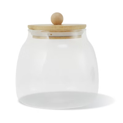 Unique Bargains Pot-Bellied Jar with Bamboo Lid Decorative Jars Wood Color Clear 1 Pc 650ml / 22.93oz | Target