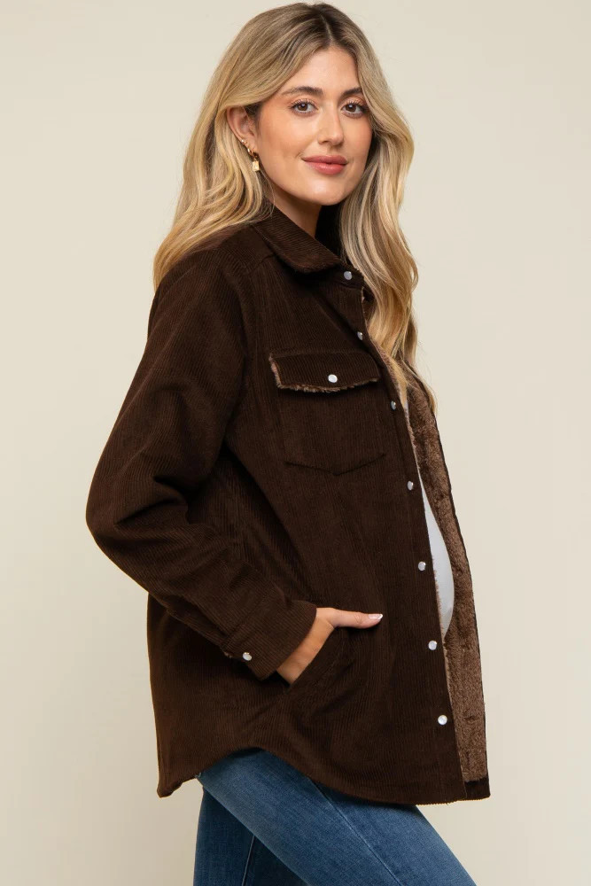 Pink Corduroy Sherpa Lined Maternity Shacket | PinkBlush Maternity