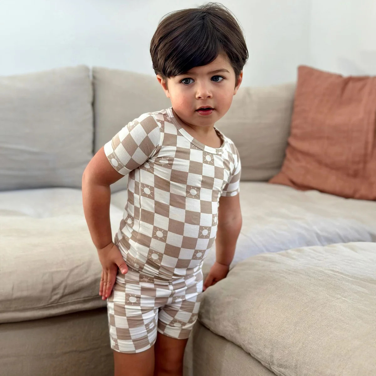 Summer Lounge Set, Tan Sun Checkerboard | SpearmintLOVE