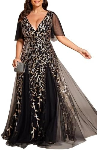 Ever-Pretty Mother of The Bride Dress Plus Size V-Neck Sequin Embroidery A Line Formal Evening Dr... | Amazon (US)