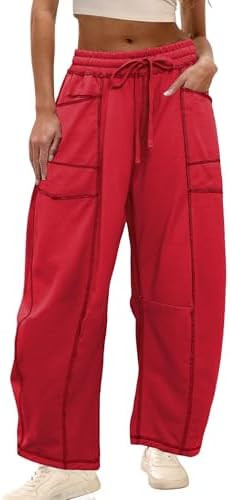 Athlisan Womens Baggy Barrel Pants Wide Leg Lounge Drawstring Sweatpants with Pockets | Amazon (US)