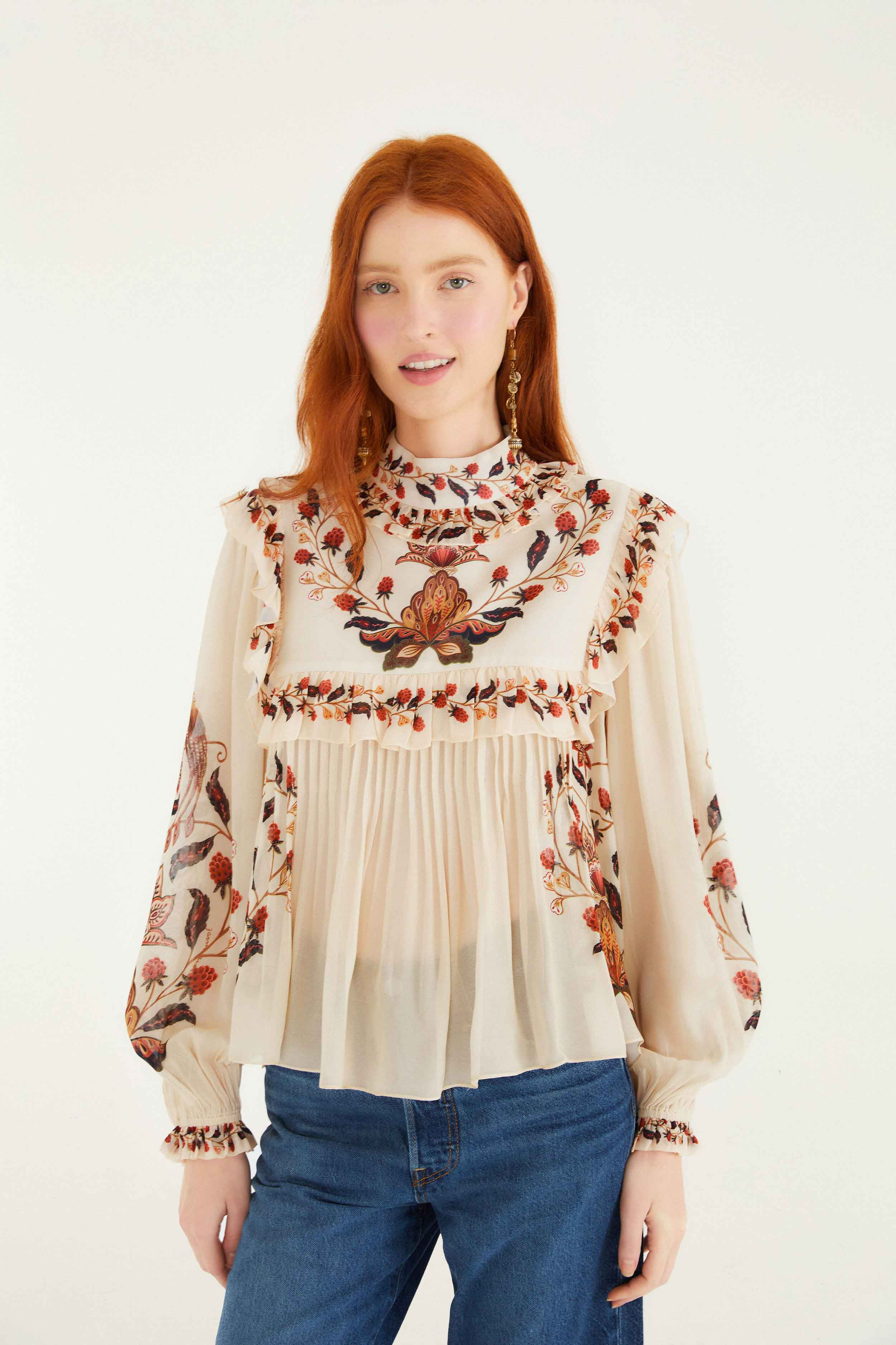 Cream Berry Garden Long Sleeve Blouse | FARM Rio | FarmRio (US)