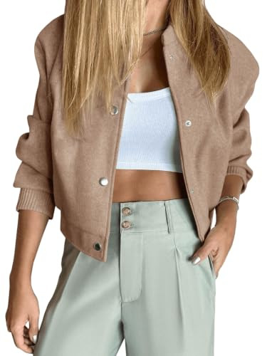 Tankaneo Womens Cropped Bomber Jacket Wool Blend Varsity Short Pea Coats Button Down Winter Casual Outerwear | Amazon (US)
