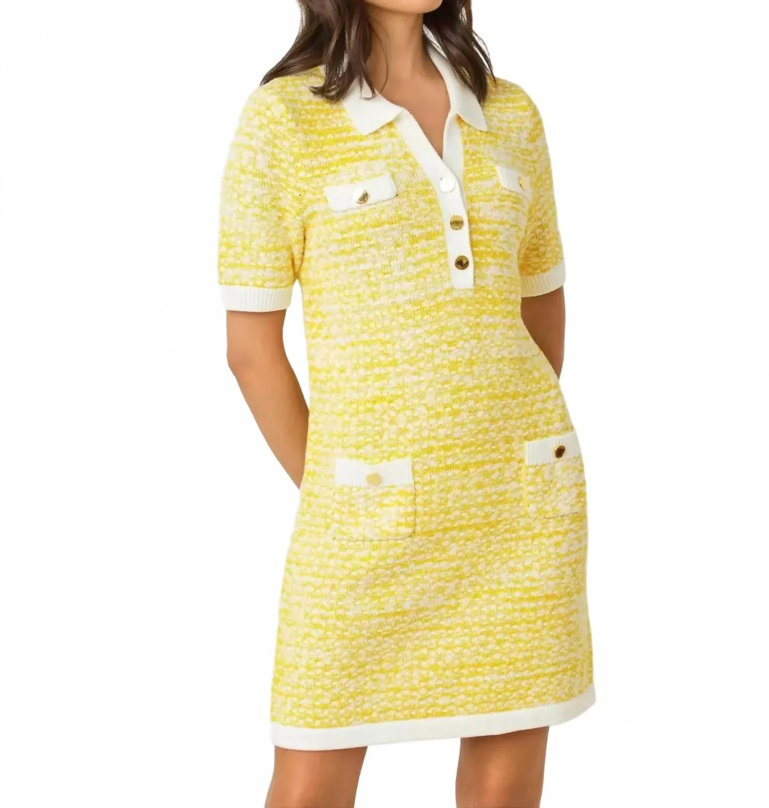 Theodorah Polo Sweater Dress In Estelle Yellow Metallic Marl | Shop Simon