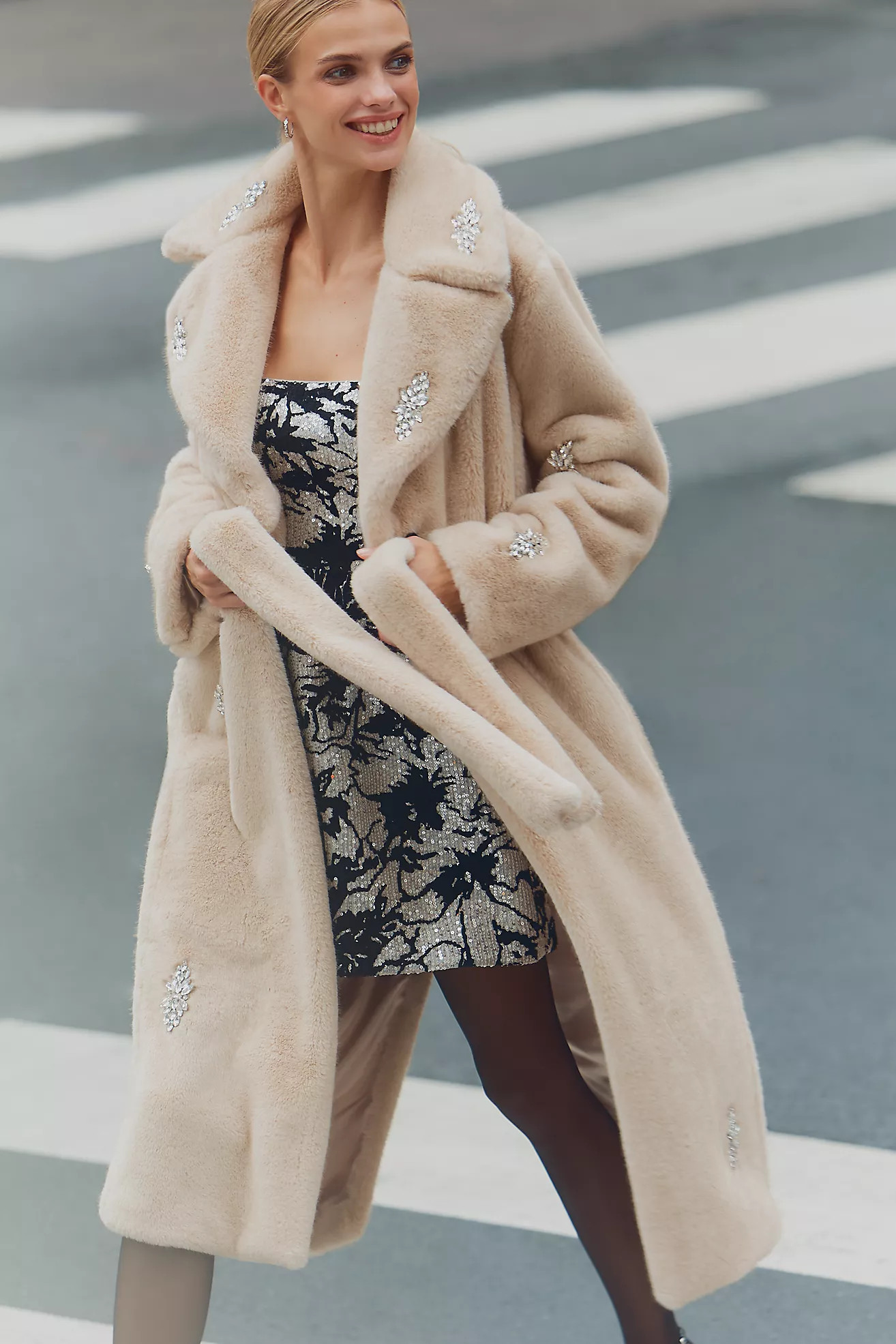Avec Les Filles Embellished Faux Fur Belted Coat | Anthropologie (US)