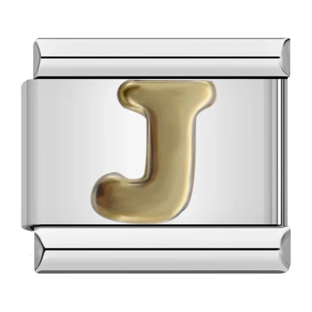 Letter J in Gold, on Silver | Charms Official