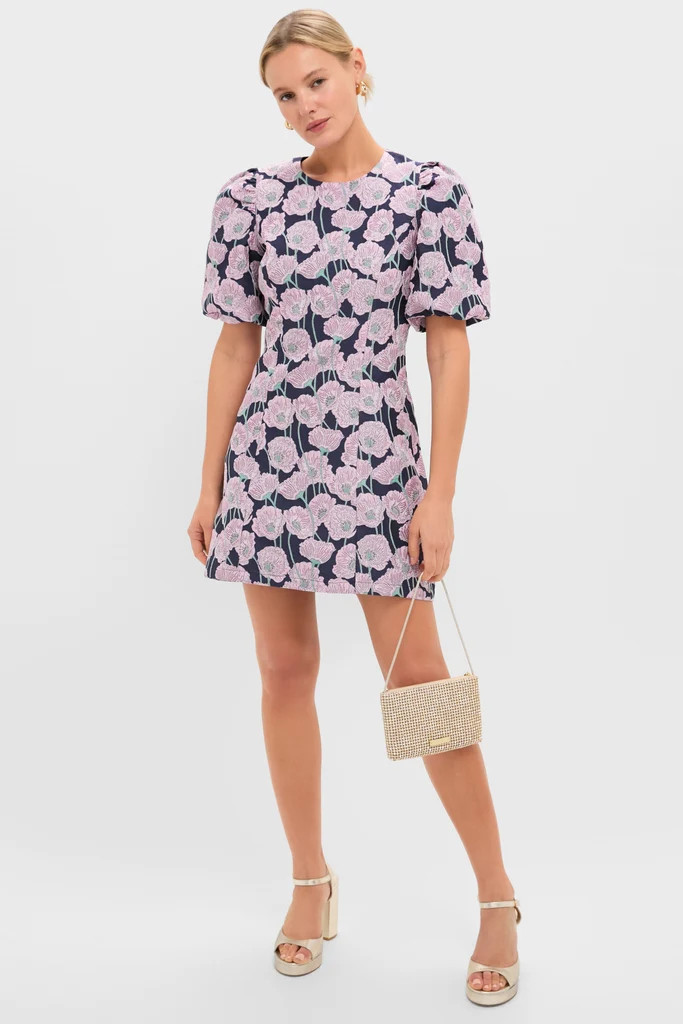 Pink & Navy Floral Jacquard Minetta Mini Dress | Tuckernuck (US)