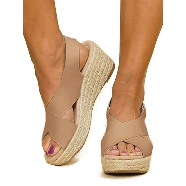 Women Wedge Platform Sandals Espadrille Slingback Ankle Buckle Peep Toe Summer Shoes | Walmart (US)