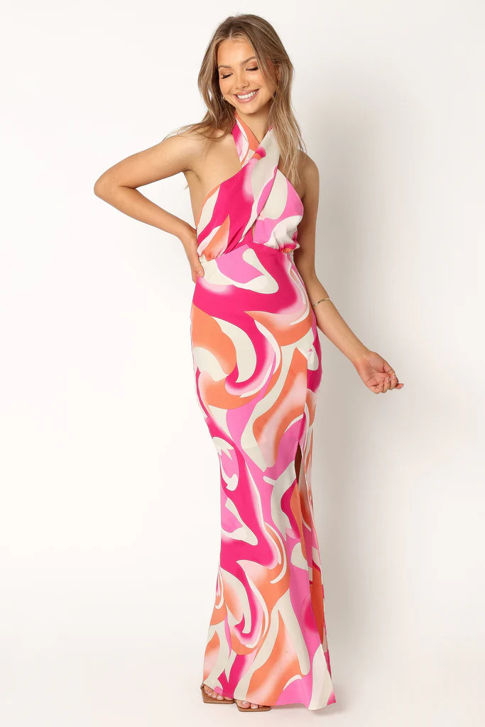 Lola Halterneck Maxi Dress - Pink Swirl | Petal & Pup (AU)