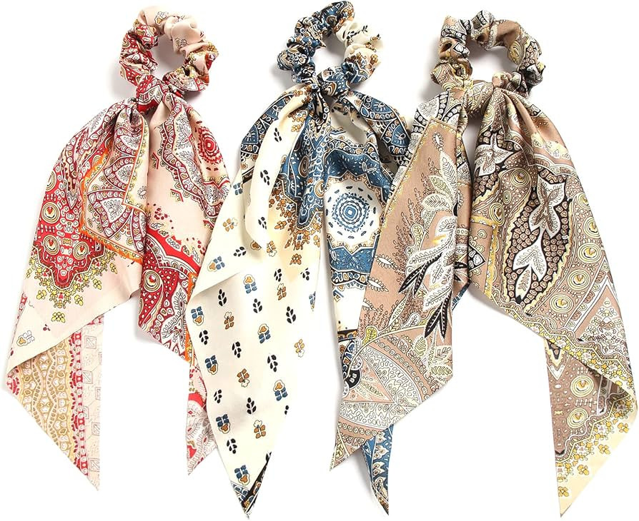 Pack of 3 Girl's Knotted Retro Bow Hair Scrunchies Elastic Bohemia Hair Scarf Paisley Ribbon Hair... | Amazon (US)