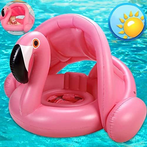 Flamingo Baby Swimming Ring with UPF 50+ Canopy Back Holder Never Flip, Inflatable Baby Pool Floa... | Amazon (US)