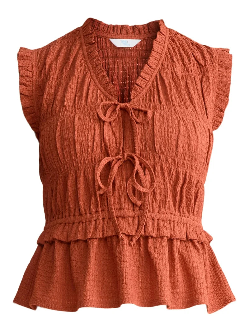 Time and Tru Women's Textured Tie Front Top, Sizes XS-XXXL | Walmart (US)