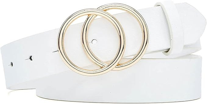 Ifendei Women's Leather Belt with Gold Double O-Ring Buckle for Jeans | Amazon (US)