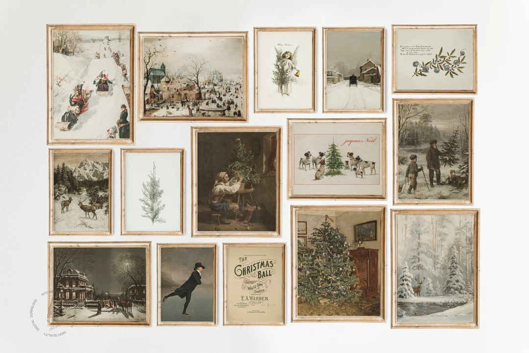 Christmas Prints Gallery Wall Set of 15, Vintage Christmas Printable Wall Art, Holiday Decor, Chr... | Etsy (US)