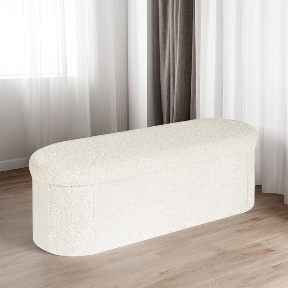 B FSOBEIIALEO Ottoman with Storage for Living Room, Sherpa Folding Storage Ottoman Foot Rest, 43.... | Amazon (US)