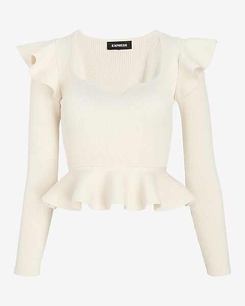 Ribbed Sweetheart Neckline Ruffle Peplum Sweater | Express