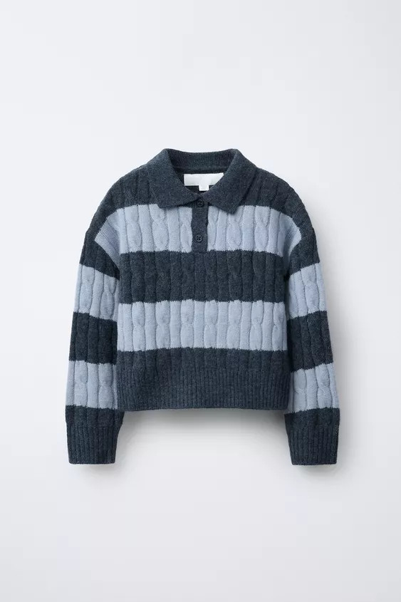 CABLE KNIT STRIPED POLO JUMPER | Zara US