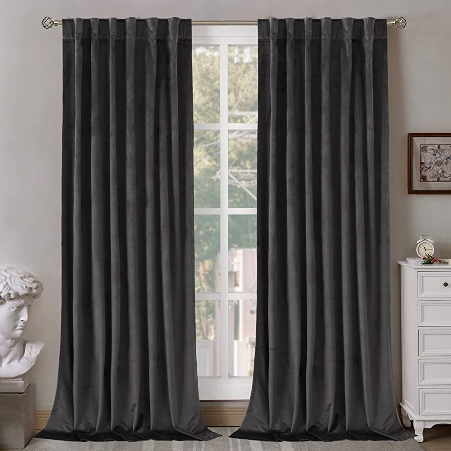 BGment Grey Velvet Curtains 96 Inches for Living Room, Thermal Insulated Blackout Curtains Room D... | Amazon (US)