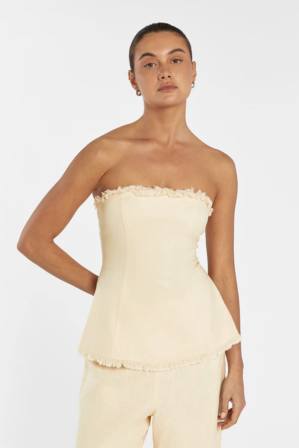 ZAHARA LEMON LINEN FRINGED TOP | DISSH