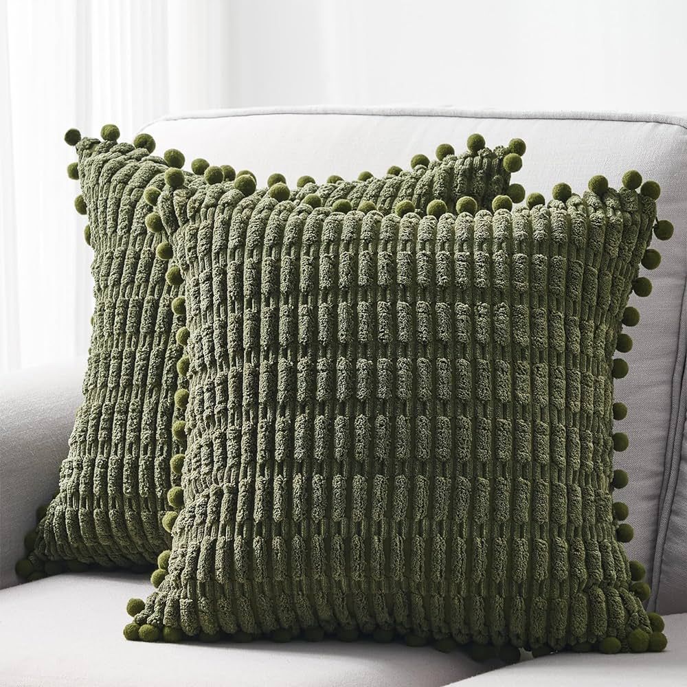 Amazon.com: Topfinel Olive Green Decorative Throw Pillows Covers 18x18 Inch Set of 2,Cute Boho Co... | Amazon (US)