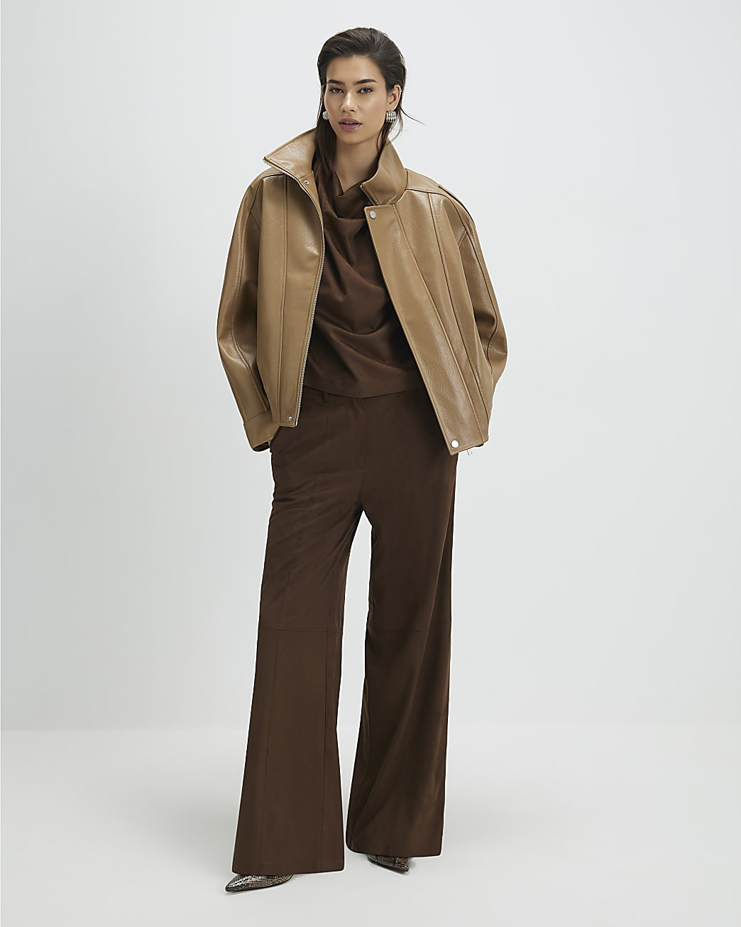 Brown Faux Suede Wide Leg Trousers | River Island UK & IE
