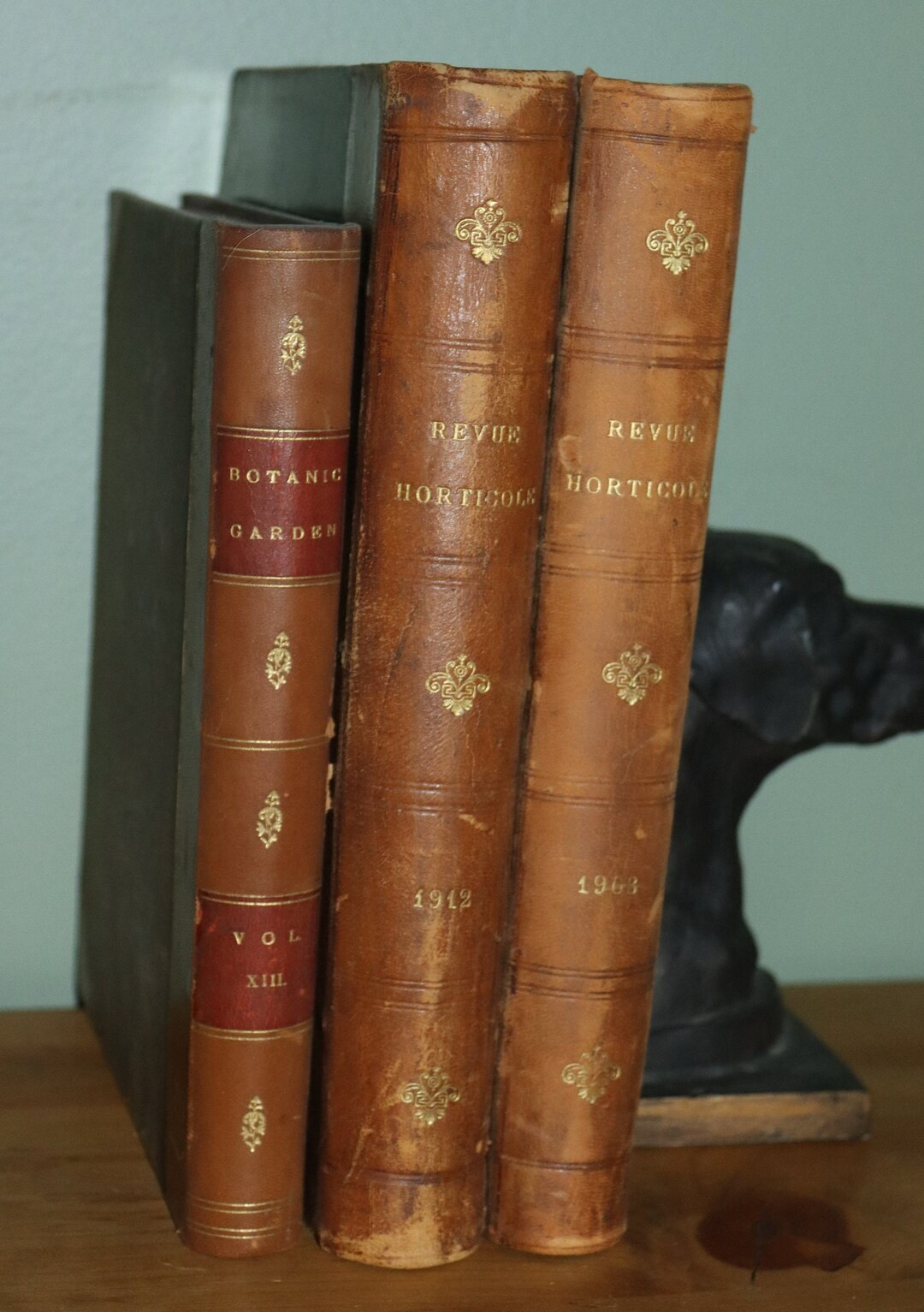 3 Large Antique Leather Spine Rustic Distressed Decorative - Etsy | Etsy (US)