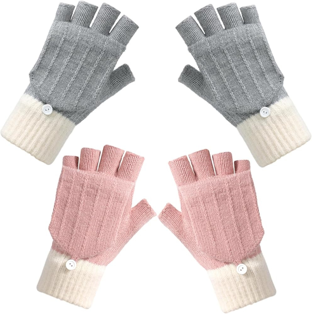 Winter Fingerless Gloves for Women, Wool Gloves Thermal Insulation Warm Convertible Mittens Flap ... | Amazon (US)