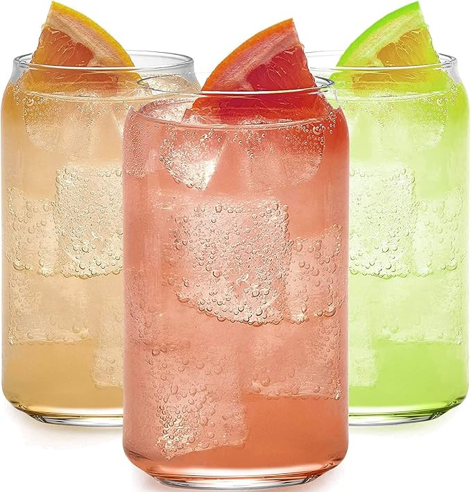 Drinking Glasses 10pc Set - Can Shaped Glass Cups, 16oz Beer Glasses, Tumbler Cup, Cocktail Glass... | Amazon (US)